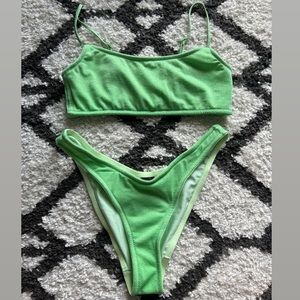 sparkly lime green triangl bikini set
